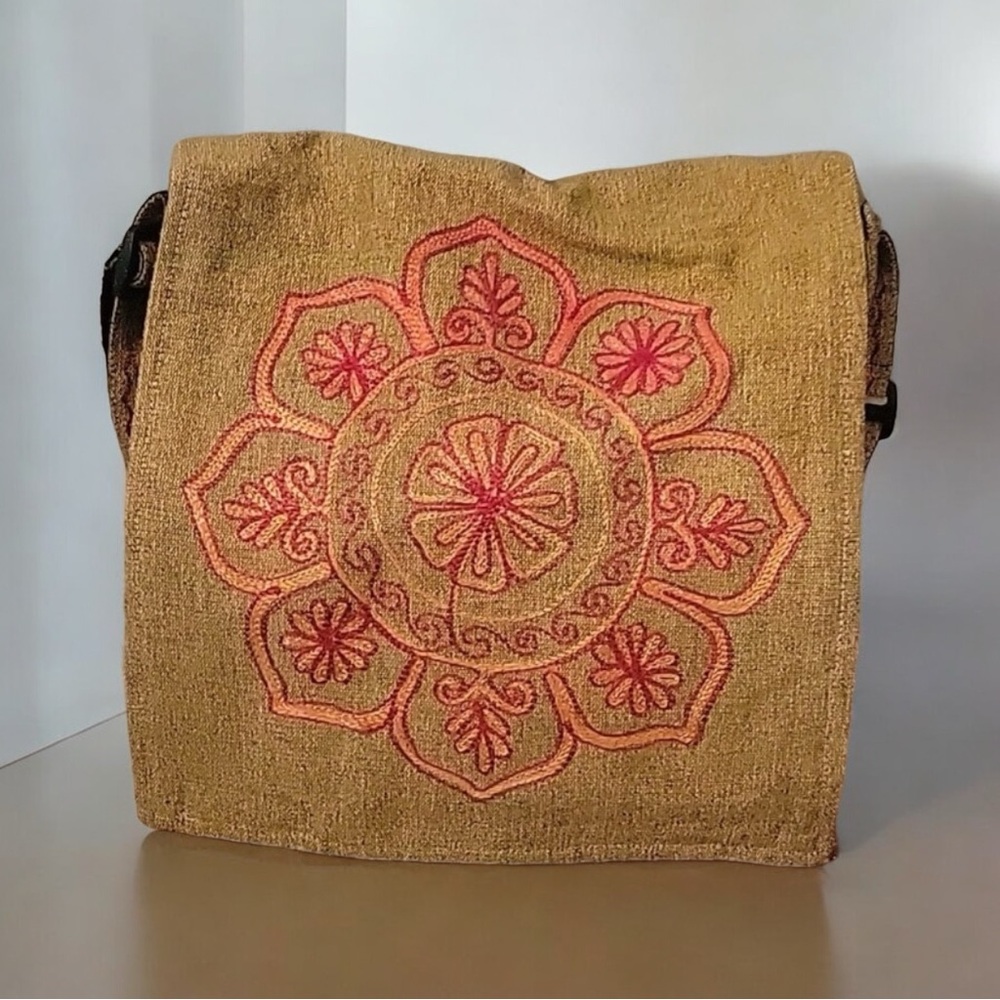 Large Mandala Embroidered Shoulder Jute Shoulder Bag